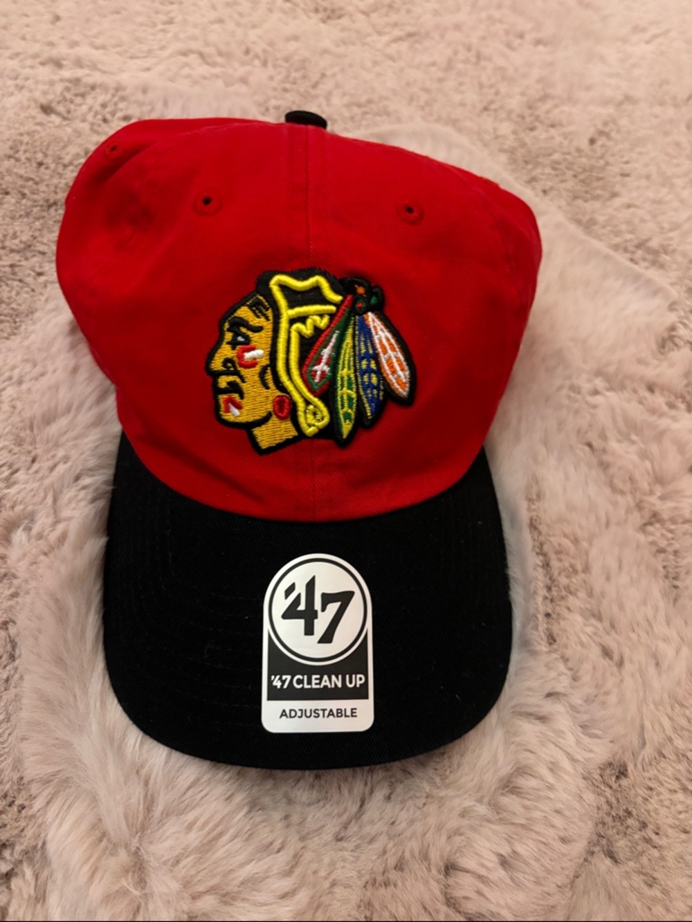 '47 Red and Black Chicago Blackhawks Embroidered Cap